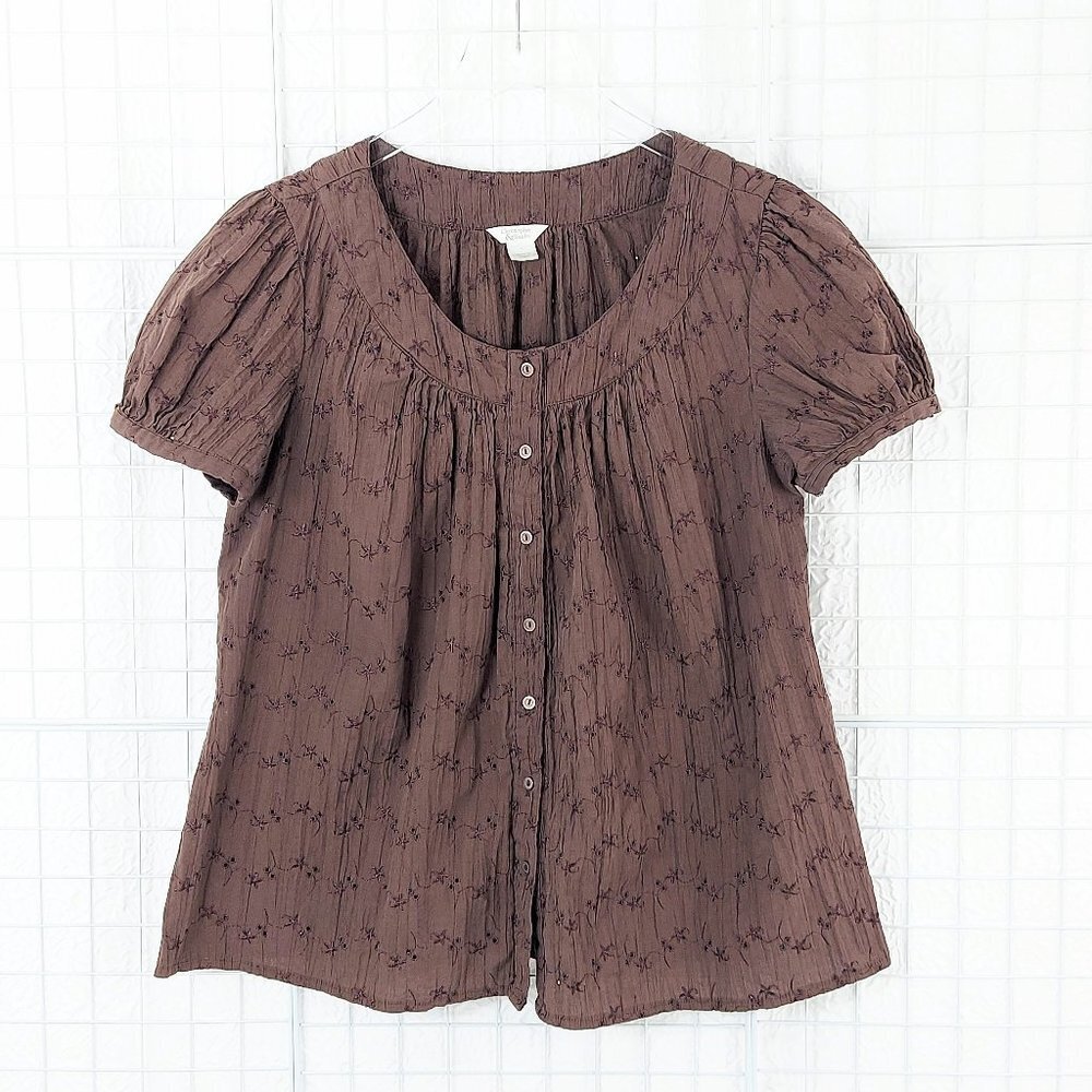 Christopher & Banks Crinkle Embroidered Eyelet Boho Peasant Blouse